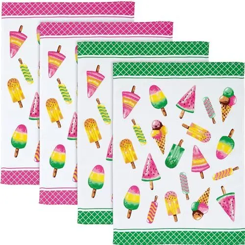 Produktbild: Erwin Müller Geschirrtuch 4er-Pack Baumwolle grün/pink Größe 50x70 cm