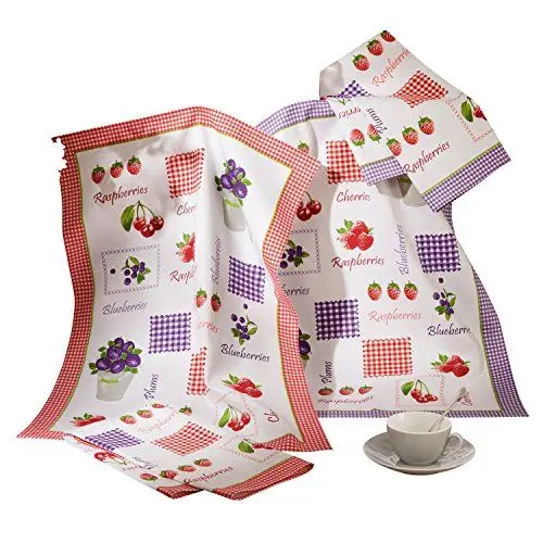 Produktbild: Erwin Müller Geschirrtuch, Trockentuch, Küchentuch 4er-Pack Baumwolle Früchte Größe 50x70 cm - strapazierfähig, saugstark
