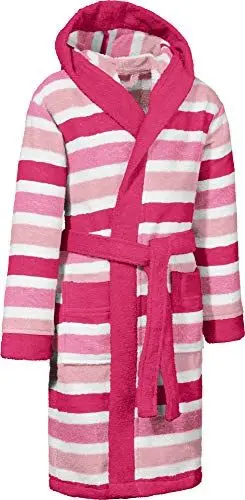 Produktbild: Erwin Müller Kinder-Bademantel mit Kapuze Frottier rosa Größe 110/116 - saugstark, hautfreundlich, mit Taschen und Bindegürtel, Streifen (weitere Größen)