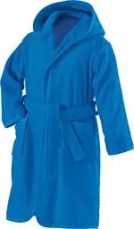 Produktbild: Erwin Müller Kinder-Bademantel mit Kapuze Uni Frottier blau Größe 86/92 - weich, flauschig, saugstark, mit Bindegürtel und Taschen, 100% Baumwolle