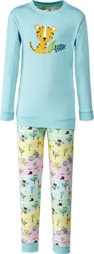 Produktbild: Erwin Müller Kinder-Schlafanzug, Pyjama, Zweiteiler, Tiger-Motiv, Single-Jersey helltükis Größe 98/104 - anschmiegsame, weiche Qualität, mit abgestepptem Gummibund, Druckmotiv und Rundhalsausschnitt