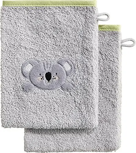 Produktbild: Erwin Müller Kinder Waschhandschuh, Waschlappen Koala 2er-Pack grau - kuschelweich, saugstark, mit Aufhänger - Größe 15x21 cm
