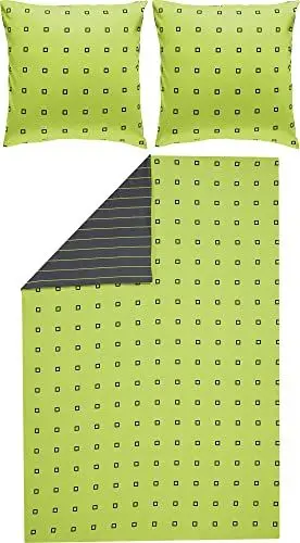Produktbild: Erwin Müller Satin-Bettwäsche, Wendebettwäsche, 100% Baumwolle grün-anthrazit Größe 200x200 cm (2X 80x80 cm) - atmungsaktiv, temparaturausgleichend, mit Reißverschluss (weitere Farben, Größen)
