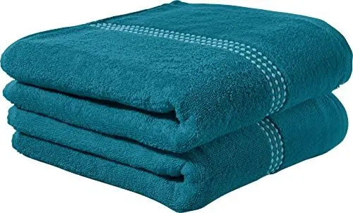 Produktbild: Erwin Müller Walk-Frottier Duschtuch 2er-Pack Mannheim Uni Petrol Größe 70x140 cm - schnell trocknend und extra saugstark, praktisch durch beidseitige Schlaufen, 100% Baumwolle
