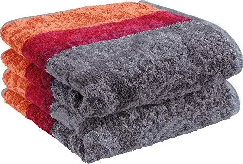 Produktbild: Erwin Müller Walk-Frottier Handtuch 2er-Pack, Paisleymuster orange Größe 50x100 cm - schnell trocknend und extra saugstark, praktisch durch beidseitige Schlaufen, 100% Baumwolle