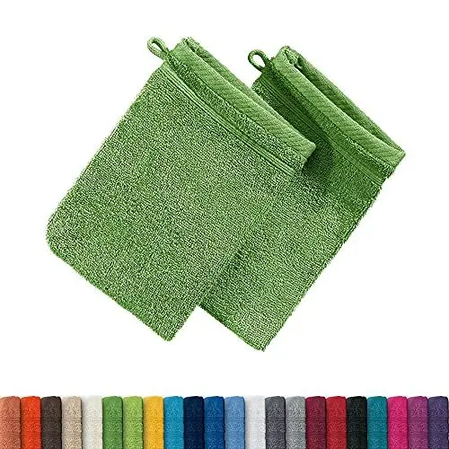Produktbild: Erwin Müller Waschhandschuh Heidelberg 2er- Pack, 100% Baumwolle apfelgrün Größe 15x21 cm - weiche Qualität, saugstark und strapazierfähig - praktisch durch Schlaufe (weitere Farben)