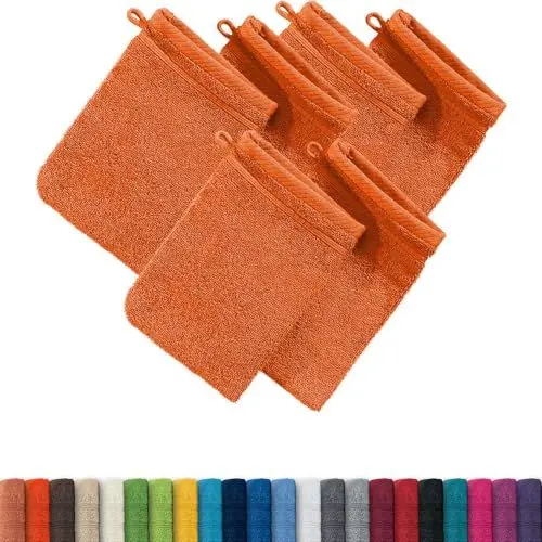 Produktbild: Erwin Müller Waschhandschuh Heidelberg 6er- Pack, 100% Baumwolle orange Größe 15x21 cm- weiche Qualität, saugstark und strapazierfähig - praktisch durch Schlaufe (weitere Farben)