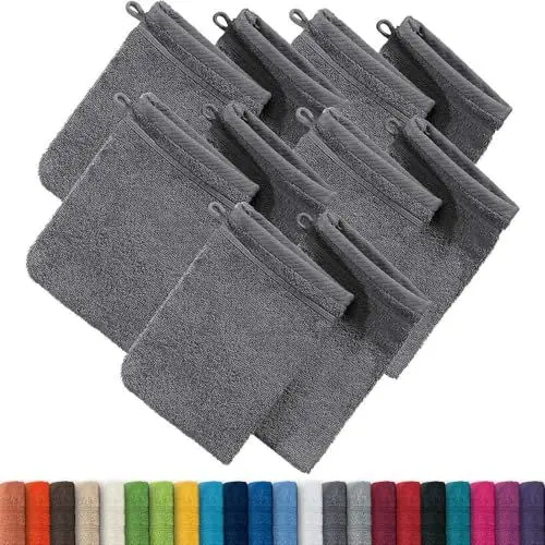 Produktbild: Erwin Müller Waschhandschuh, Waschlappen Heidelberg 10er- Pack, 100% Baumwolle anthrazit Größe 15x21 cm - weiche Qualität, saugstark und strapazierfähig - praktisch durch Schlaufe