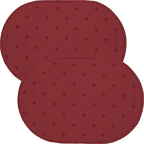 Produktbild: Erwin Müller abwaschbares Tischset, Platzset 2er-Pack Neuss im Rautendesign, Burgund Größe oval 35x50 cm - acrylversiegeltes Gewebe für leichtes Wischen (weitere Farben)