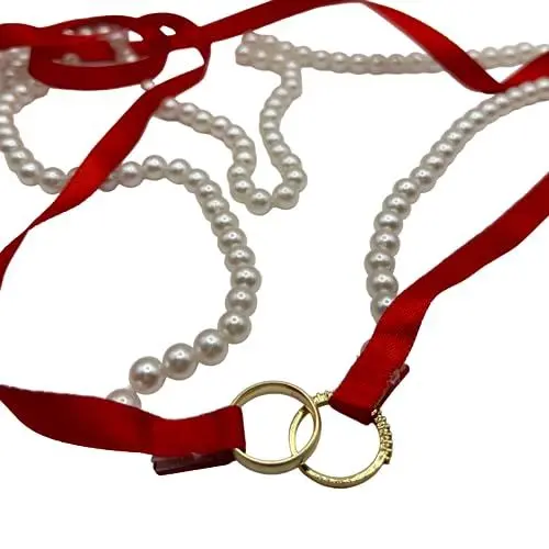 Produktbild: ErYa Elegantes Verlobungsband, Ringband mit Perlen - Nisan Kurdelesi, Söz Yüzük, Incili Kurdelesi Verlobung, Hochzeit, Wedding, Standesamt (Rot)