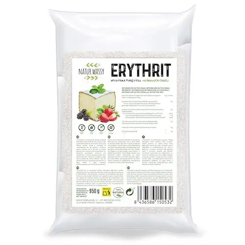 Produktbild: Erythrit Natürlicher Süßstoff, kalorienfreier Zuckerersatz, Premium-KETO-Süßstoff. 100% vegan, für Diabetiker und Diäten geeignet, KEINE Karies 950Gr
