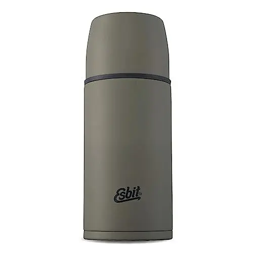Produktbild: Esbit Classic Isolierflasche 1L - Thermoskanne für warm & kalt - Thermosflasche mit 2 Bechern - Trinkflasche Edelstahl - Auslaufsicher - Edelstahl, Olivgrün