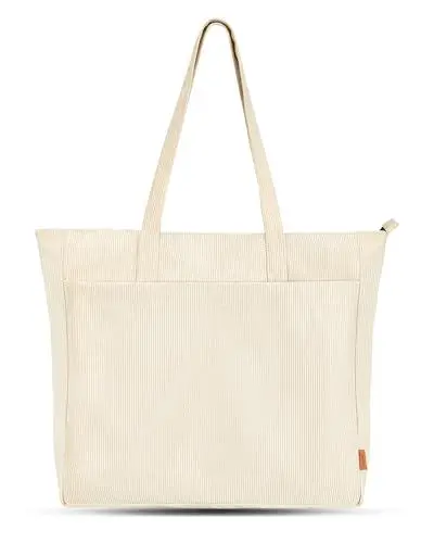 Produktbild: Esbyyewi Cord Tasche Tote Bag Damen Handtasche Umhängetasche Große mit Reißverschluss Wasserdicht Schultertasche Einkaufstasche Stofftasche für Büro Uni Schule Sport Reise-43x11x40CM-Beige