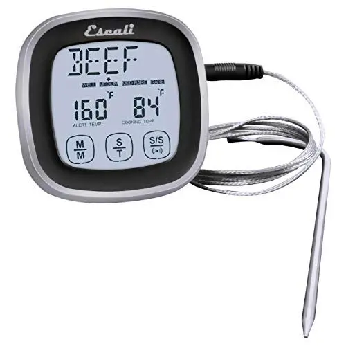 Produktbild: Escali DHR1-B Digitales Fühlerthermometer mit Touchscreen aus Edelstahl und Zeitschaltuhr, schwarz