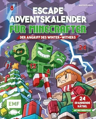 Produktbild: Escape-Adventskalender für Minecrafter: Der Angriff des Winter-Withers: Schaffst du es, die 24 spannenden Rätsel zu knacken? – Mit perforierten Seiten zum Auftrennen und Decoderfolie