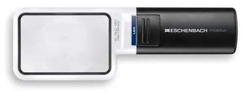 Produktbild: Eschenbach 15114 Optik Lupe Handlupe mit LED-Beleuchtung mobiluxLED Vergrößerng: 4x Linsengröße: 75x50mm
