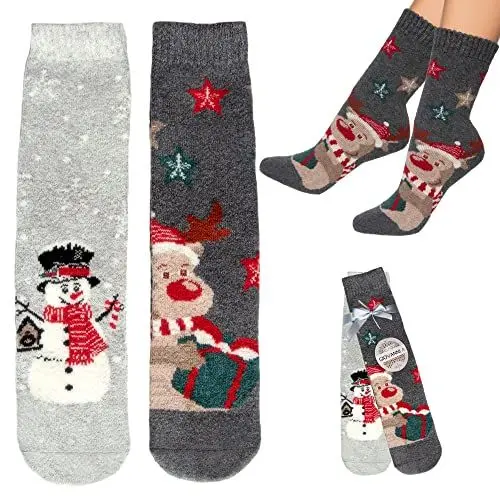 Produktbild: Esda Weihnachts-Socken aus Wolle One Size 35-42 Geschenk-Idee Weihnachten Nikolaus Wichtel wärmend Kuschel-Socken Thermo (Grau/Anthrazit)