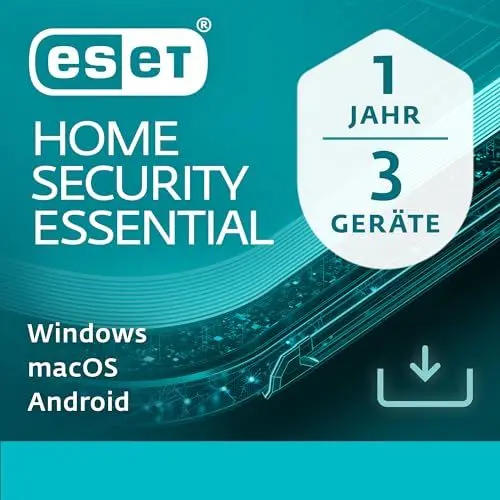 Produktbild: ESET HOME Security Essential 2025 | 3 Geräte | 1 Jahr | inklusive Sicheres Banking & Surfen, Sicheres Heimnetzwerk, Webcam-Schutz | Windows, macOS und Android | Aktivierungscode per E-Mail