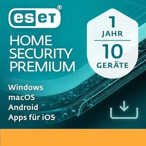 Produktbild: ESET HOME Security Premium 2025 | 10 Geräte | 1 Jahr | inklusive Passwort Manager, Datenverschlüsselung, Browserschutz & Privatsphäre | Windows, MacOs, Android oder iOS | Aktivierungscode per E-Mail