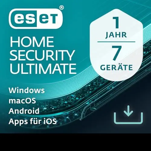 Produktbild: ESET HOME Security Ultimate 2025 | 7 Geräte | 1 Jahr | inklusive Firewall, VPN, Passwort-Manager und Datenverschlüsselung | Windows, macOS, Android und iOS Apps | Aktivierungscode per E-Mail