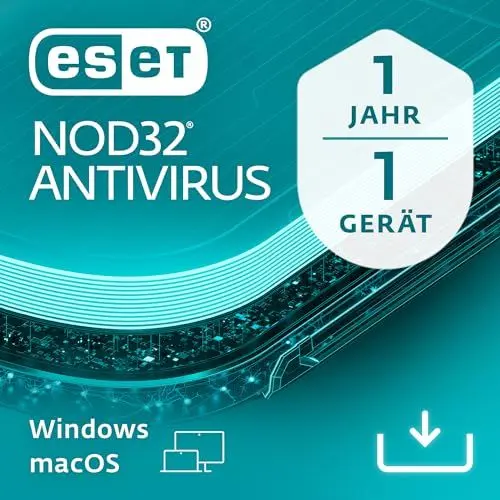 Produktbild: ESET NOD32 Antivirus 2025 | 1 Gerät | 1 Jahr | inklusive Gamer-Modus, Schutz vor Ransomware und Phishing, geringe Systembelastung | Windows, macOS| Offizieller deutscher Aktivierungscode per E-Mail