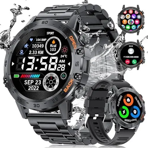 Produktbild: ESFOE Smartwatch Herren mit 123 Sportmodi, 1,39 Zoll HD Smartwatch mit Bluetooth-Anrufen, 400mAh Akku, Schlafmonitor/Herzfrequenz/SPo2, IP68 Wasserdicht Militär Smart Watch für iOS Android, Schwarz