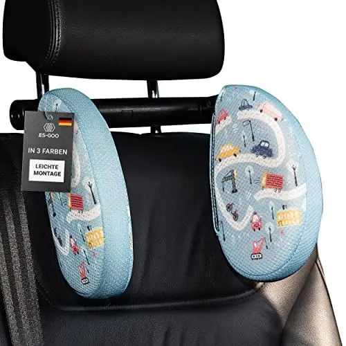 Produktbild: .ES-GOO Kopfstütze 2.0 Auto Kinder und Erwachsene (Installation ohne Werkzeug) Nackenstütze Auto Kinder Nackenkissen Verstellbar Blau