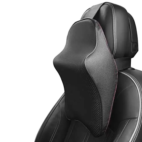 Produktbild: .ES-GOO Nackenkissen Auto PU-Leder Memory-Schaum Nackenstütze Kopfstütze Auto Schwarz Reisezubehör Luxuriös