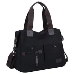 Produktbild: Eshow Damen Umhängetasche Handtasche Schultertasche Canvas Segeltuch mit Handgriff Anti diebstahl Fächern Schwarz zu Einkaufen spazieren