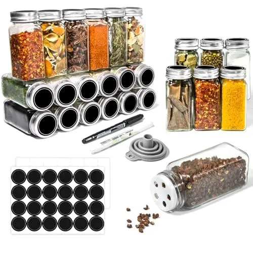 Produktbild: Esie Houzie Gewürzgläser Set 25er,120ml Eckig Gewürzdosen Glas,Küchen Organizer Mit Etikett, Gläser für Gewürzaufbewahrung, Geeignet für Küche, Schublade, Gewürzregal, Camping
