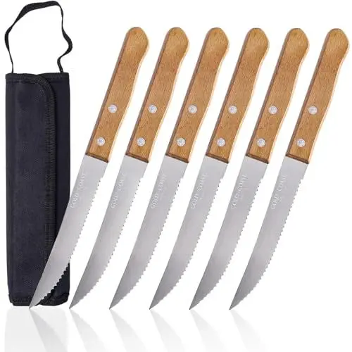 Produktbild: Esie Houzie Steak Steakmesser Set, Tafelmesser 6 teiliges, Messerset für die Küche, Gezahnte Steakmesser aus Edelstahl, Scharfe Klinge für Restaurant, Geschirr, Camping