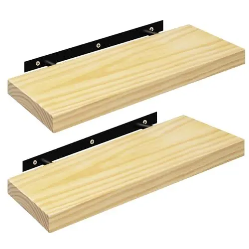 Produktbild: eSituro 2er Set Wandregal Regal Wand, Hängeregal, Schweberegal Massive Holz, Regalbrett 50x19x3,5 cm, für Küche Wohnzimmer Schlafzimmer, Wandboard mit unsichtbarer Halterung, Holzoptik