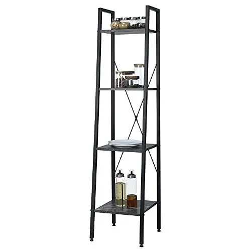 Produktbild: eSituro Bücherregal Leiterregal 4 Ablagen Standregal Aufbewahrung Küchenregal Badregal 34x35x148CM Schwarz+Schwarzer Marmor SSTR0085