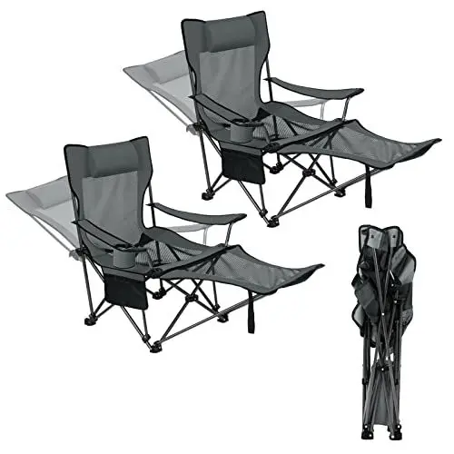 Produktbild: eSituro Faltstuhl Klappstuhl Campingstuhl klappbar, 2er Set, bis 150 kg, Angelstuhl Anglersessel faltbar, Campingliege mit Getränkehalter & Tragetasche, Grau