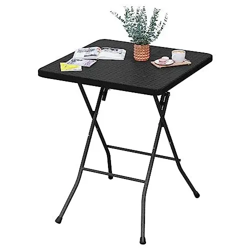 Produktbild: eSituro Klapptisch Gartentisch, Beistelltisch Outdoor, klappbarer Balkontisch Campingtisch Bistrotisch, Quadratische Tischplatte in Rattanoptik, Schwarz, 61x73x61 cm SCPT0039