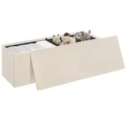 Produktbild: eSituro Sitzbank Sitztruhe klappbar, Truhenbank Polsterbank mit Deckel Teddystoff-Bezug, Fußbank für Schlafzimmer, Aufbewahrungsbox, 135 L, 300kg belastbar, 110x38x38 cm, Beige