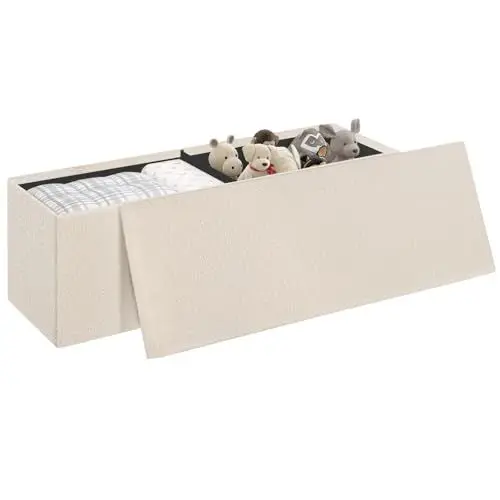 Produktbild: eSituro Sitzbank mit Stauraum, Sitztruhe klappbar, Truhenbank mit Deckel, Polsterbank mit Teddystoff-Bezug, Fußbank für Schlafzimmer, Aufbewahrungsbox, 135 L, 300kg belastbar, 110x38x38 cm, Beige