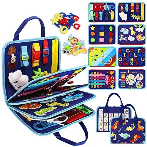 Produktbild: Esjay Busy Board Montessori Spielzeug Kleinkinder, Activity Board Motorikspielzeug, Geschenk Junge Mädchen, Lernspielzeug Grundkenntnisse, Motorikbrett für Reise Auto Flugzeug
