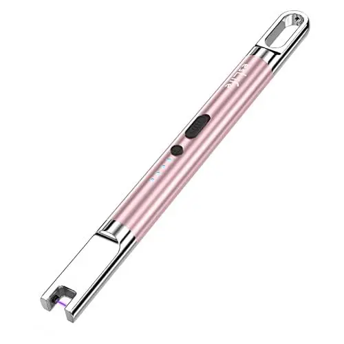 Produktbild: esLife Feuerzeug Elektro flammenlose Winddichte Micro-USB aufladbar mit Batterieanzeige-Aufhängehaken für Kerzen, Feuerwerk, Küche Grill, Roségold