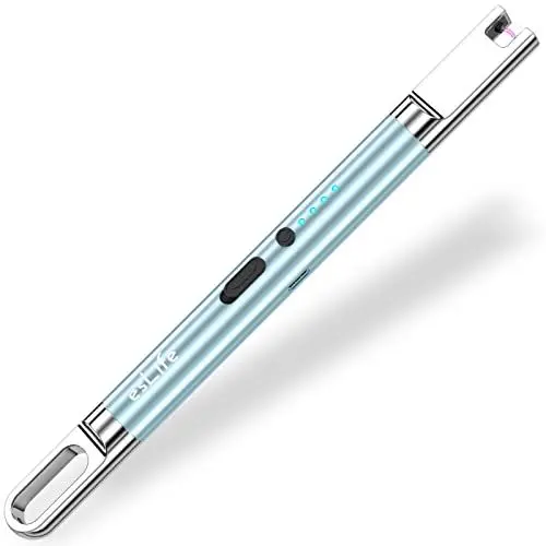 Produktbild: esLife Feuerzeug USB Elektro Kerzenfeuerzeug mit Sicherheitsschalter LED-Display, flammenlose tragbare Winddichte Plasmafeuerzeuge für Feuerwerk, Küche, Grill, Blau