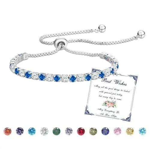 Produktbild: Esmoly Armband Damen Silber Tennis Armband mit Geburtsstein in 12 Farben,Verstellbares Glitzer Armband Damen,Geschenke für Frauen Freundin Ehefrau Mutter Schwester (03-März)