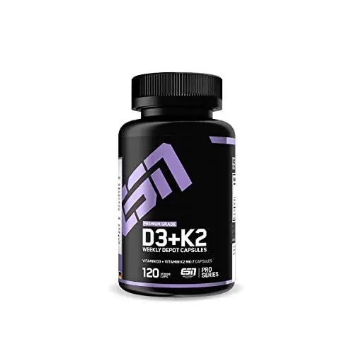 Produktbild: ESN Vitamin D3 + K2, 120 Kapseln, für Immunsystem, Knochen und Blutgewinnung, vegan & made in Germany