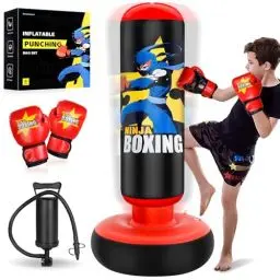 Produktbild: Esnowlee Boxsack für Kinder, hoher 168 cm, Geschenke für Jungen und Mädchen im Alter von 5–12 Jahren zum Üben von Karate, Taekwondo, MMA und zur Linderung von Pent-Up-Energie bei Kindern (Rot)