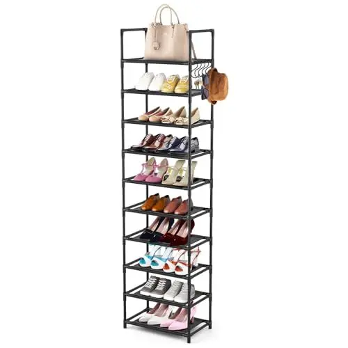 Produktbild: esonstyle 10 Ebenen Schuhregal für 20-25 Paar Schuhregal schmal und hoch Schuhaufbewahrung, schwarz