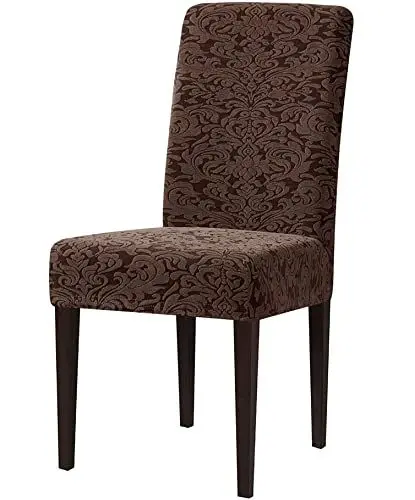 Produktbild: ESOUY Damast-Stuhlhussen, Stretch-Stuhlhussen für Esszimmerstühle, universelle Stuhlhussen, waschbarer Stuhlschutz für Zuhause, Küche, Büro, Restaurant – Dunkelkaffee – 2 Stück