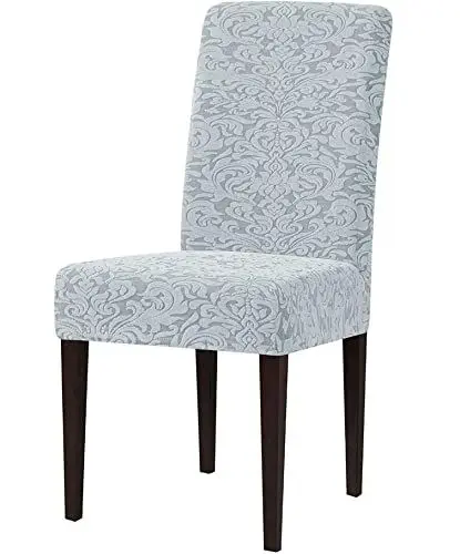 Produktbild: ESOUY Damast-Stuhlhussen, Stretch-Stuhlhussen für Esszimmerstühle, universelle Stuhlhussen, waschbarer Stuhlschutz für Zuhause, Küche, Büro, Restaurant – Hellgrau – 6 Stück