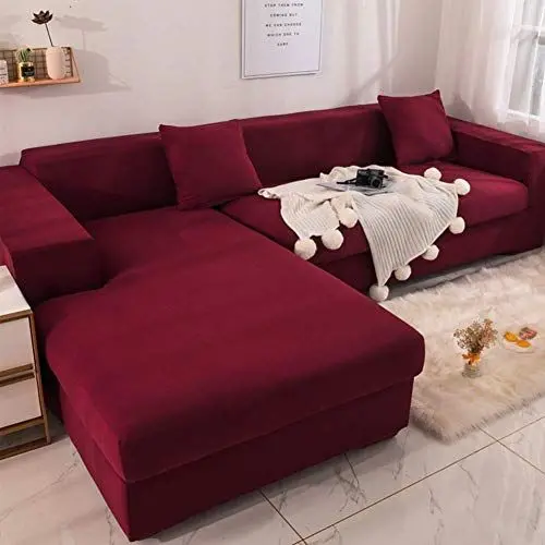 Produktbild: ESOUY Einfarbiger Stretch-Sofabezug, gestrickter Sofabezug, L-förmiger, Rutschfester Sofabezug für Ledersofa, weinrotes Zweisitzersofa