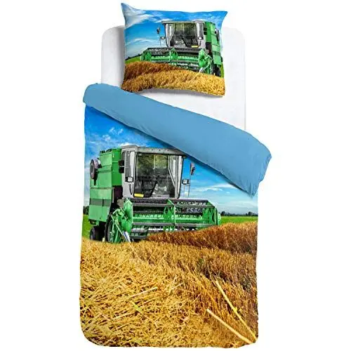 Produktbild: ESPiCO Wende Bettwäsche Sleep and Dream Mähdrescher Grün Landmaschine Erntemaschine Feldmaschine Landwirtschaft Feld Stroh, Größe:135 cm x 200 cm