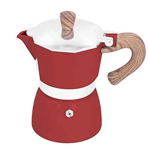 Produktbild: Espressokocher Induktion,Mokka Maschine Esspresso Kaffeemaschine Aluminium Kaffeebereiter Camping Mokkakanne Espressokanne, für alle Herdarten geeignet (Seiko-Modell rot)