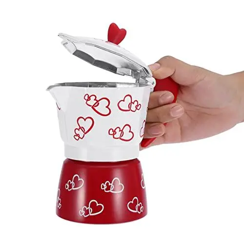 Produktbild: lvifloae Espresso-Perkolator, Aluminium-Mokka-Kaffeekanne, wiederverwendbar, Klassische Top-Kaffeemaschine, geeignet für Elektroherde, Gasherde (Large red Heart)